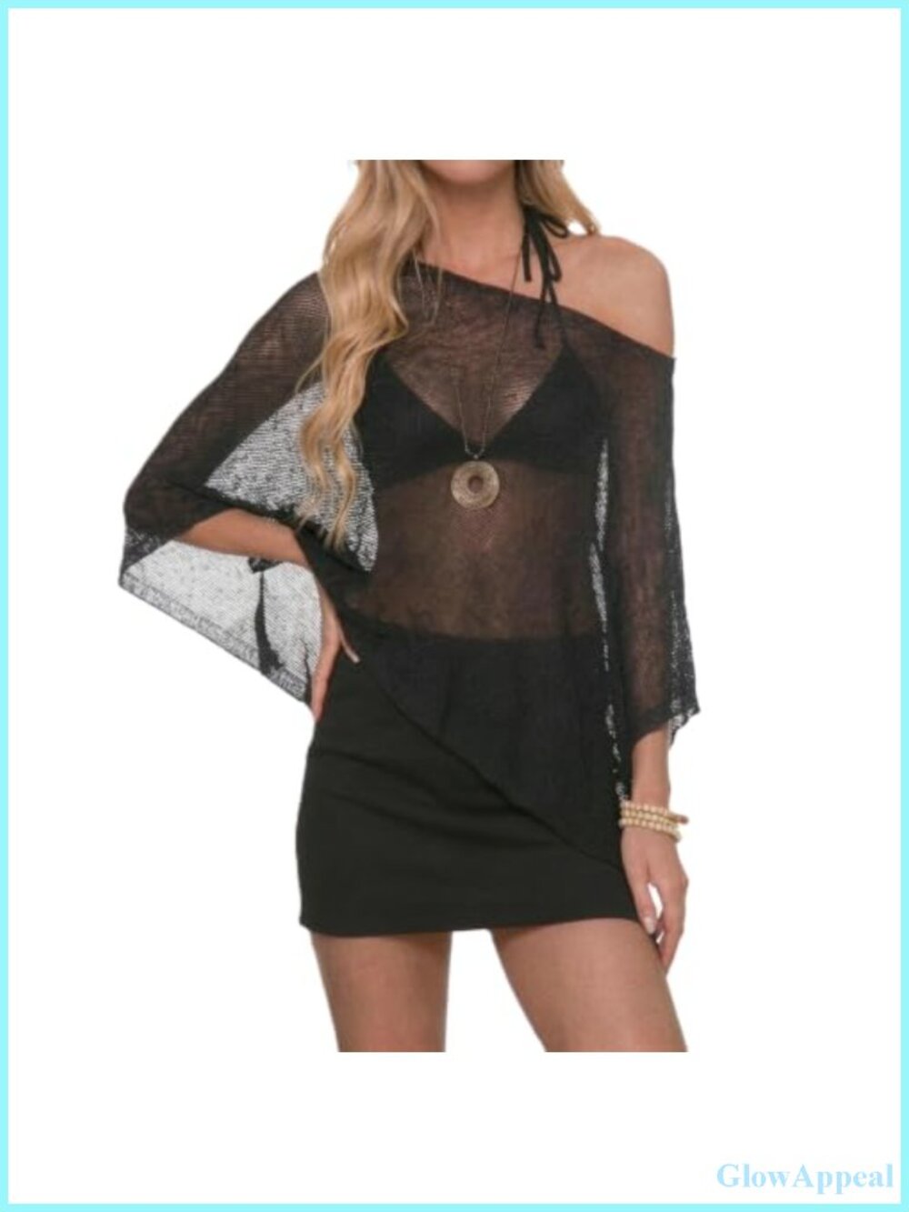 Sheer Knit Poncho Top Asymmetrical Beach Cover Up